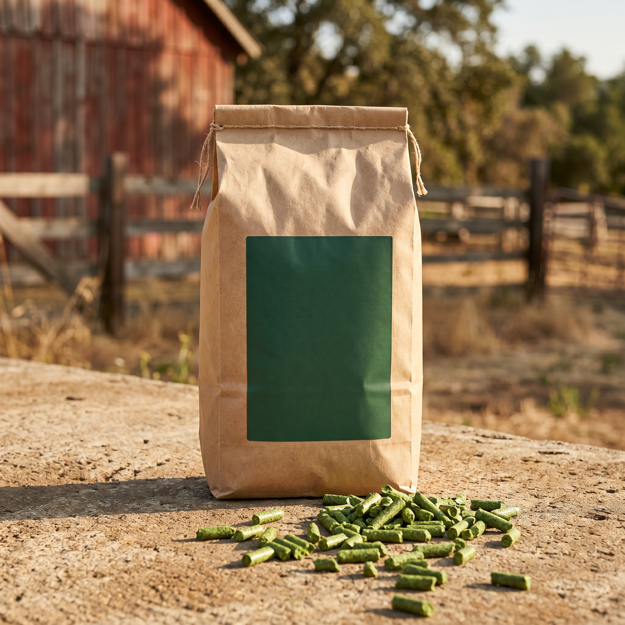 Ametza premium hay pellets kraft bag on rustic wood surface