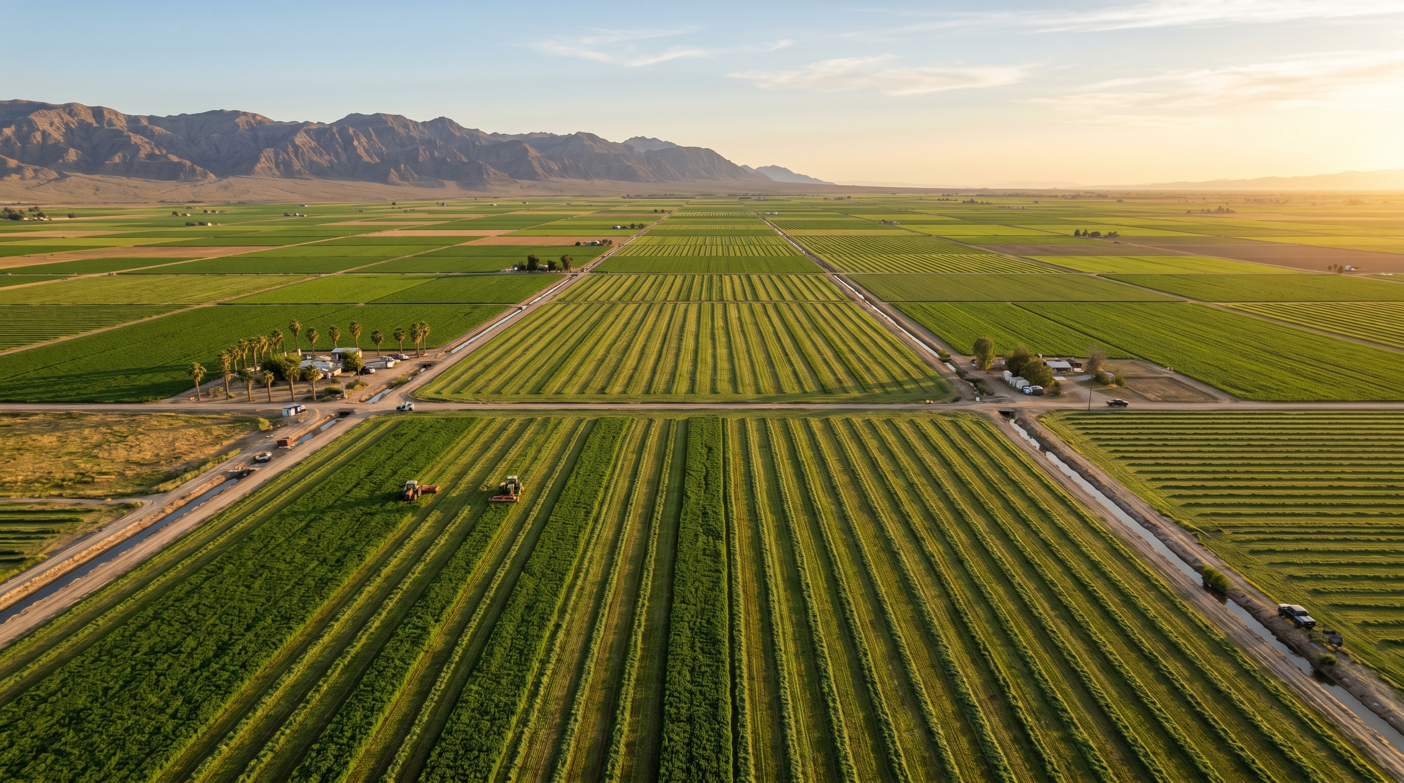 California-grown alfalfa fields at golden hour — Ametza Imperial Valley farm
