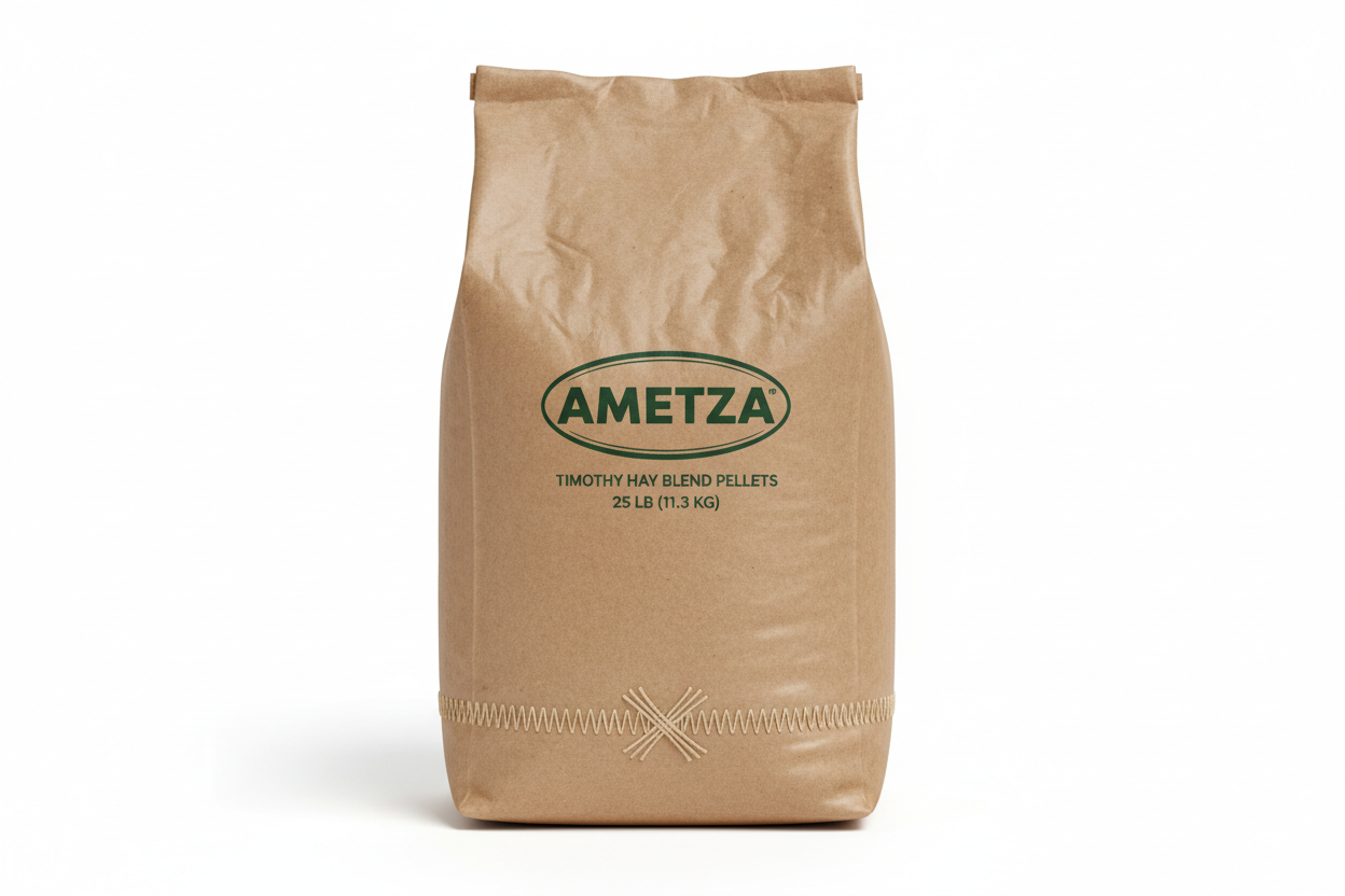 Ametza Timothy Hay Blend Pellets 25 lb sack product hero shot on white background