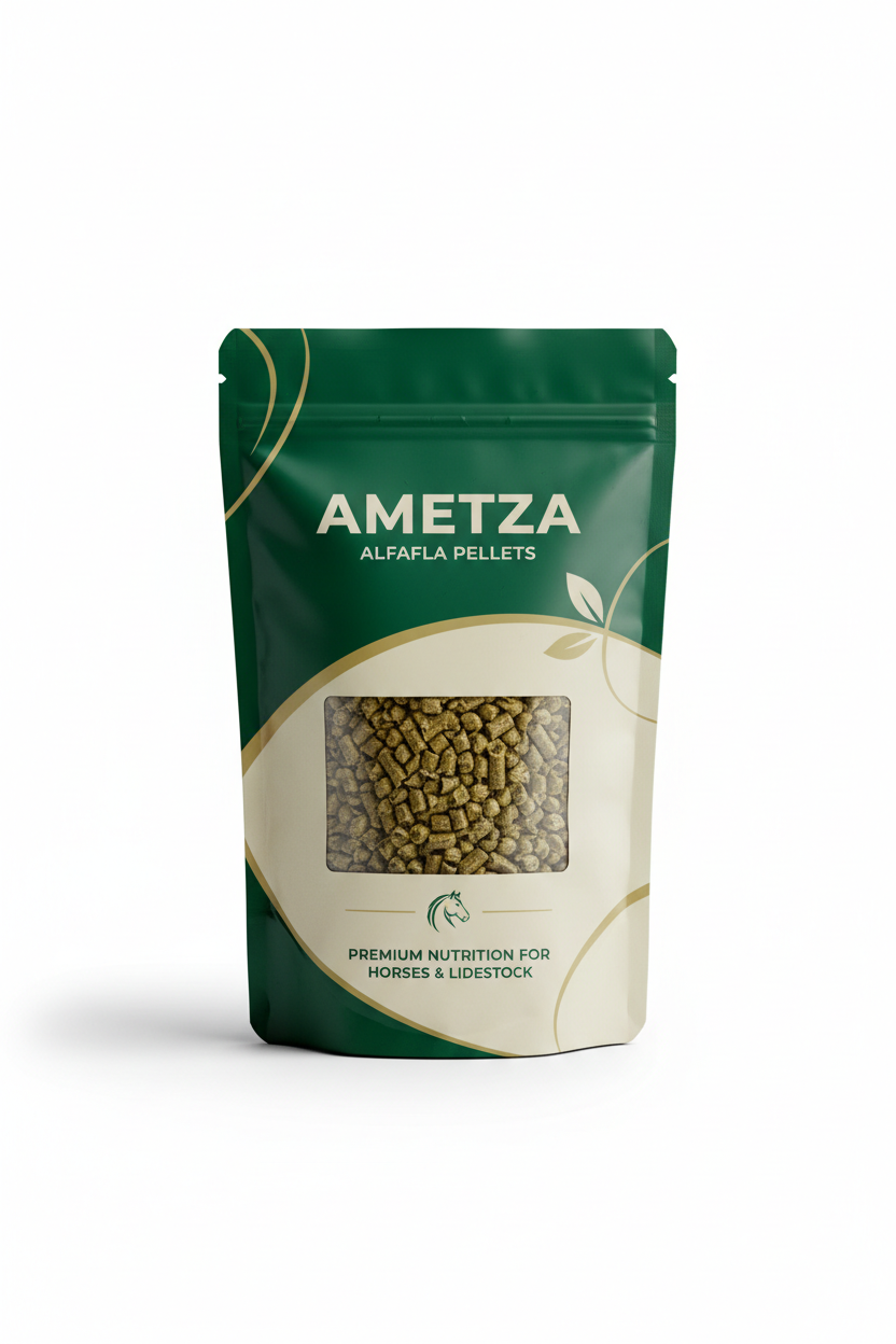 Ametza Premium Alfalfa Pellets 10 lb resealable stand-up bag on white background